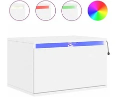 Prie sienos montuojama naktinė spintelė su LED, balta