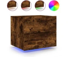 Prie sienos montuojama naktinė spintelė su LED, dūminio ąžuolo