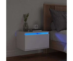 Prie sienos montuojama naktinė spintelė su LED, balta