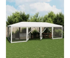 Proginė palapinė su 12 tinklinėmis sienomis, balta, 8x4m, HDPE