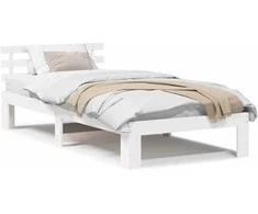Lova Lovos rėmas Balta 90 x 200 cm Kietos pušies mediena
