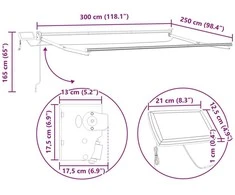 Rankinė ištraukiama markizė su LED Mėlyna ir balta 3 x 2,5 m