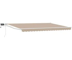 Rankinė ištraukiama markizė su LED Bežinė ir balta 4,5 × 3 m
