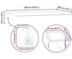 Ištraukiama markizė Antracito ir baltos 600 × 300 cm