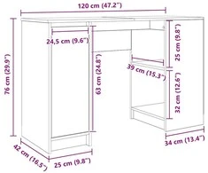 Rašomasis stalas, medienos, 120x42x76 cm, apdirbta mediena