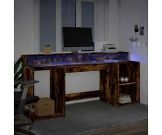 Rašomasis stalas su LED, dūminio ąžuolo, 200x55x91cm, mediena