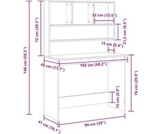 Rašomasis stalas su lentynomis, medienos, 102x45x148cm, mediena