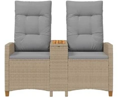 Reclining Bench with Table Bežinė ir šviesiai pilka poliratanas