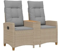 Reclining Bench with Table Bežinė ir šviesiai pilka poliratanas