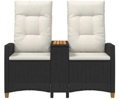 Reclining Bench with Table Juoda ir kreminė balta poliratanas
