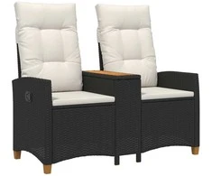 Reclining Bench with Table Juoda ir kreminė balta poliratanas