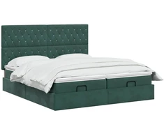 Reguliuojama lova su čiužiniu 2 pcs Tamsiai žalia Aksomas