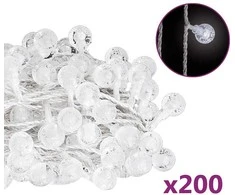 Rutuliukų girlianda, 20m, 200 šaltų baltų LED, 8 funkcijos