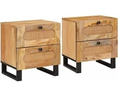 Šalia lovos spintelė su stalčių 2 pcs Natūrali 40 x 33 x 46 cm