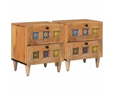 Šalia lovos spintelė su stalčių 2 pcs Natūrali 40 x 33 x 46 cm