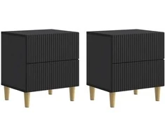 Šalia lovos spintelė su stalčių 2 pcs Juoda 43 x 34,5 x 48 cm