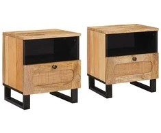 Šalia lovos spintelė su stalčių 2 pcs Natūrali 40 x 33 x 46 cm