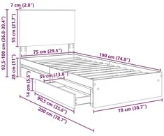 Saugos lova Pilkas Sonoma 75 x 190 cm Apdirbta mediena