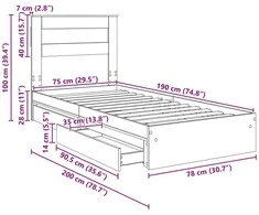 Saugos lova Pilkas Sonoma 75 x 190 cm Apdirbta mediena
