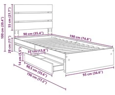 Saugos lova Pilkas Sonoma 90 x 190 cm Apdirbta mediena