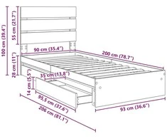 Saugos lova Rūkyta ąžuolas 90 x 200 cm Apdirbta mediena