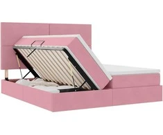 Saugos lova su čiužiniu su saugykla Rožinė 200 x 200 cm Aksomas