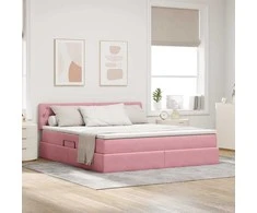 Saugos lova su čiužiniu su saugykla Rožinė 180 x 200 cm Aksomas