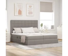 Saugos lova su čiužiniu Taupe 200 x 200 cm Dirbtinė oda