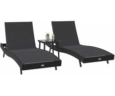 Saulės gultas 3 pcs Juoda 197 x 70 x 82 cm poliratanas
