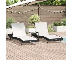 Saulės gultas 3 pcs Juoda ir Balta 197 x 70 x 82 cm poliratanas