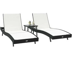 Saulės gultas 3 pcs Juoda ir Balta 197 x 70 x 82 cm poliratanas