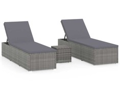 Sofa Saulės gultai su arbatos staliuku, 3 dalių, pilki, poliratanas