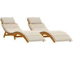 Saulės gultas 2 pcs Kreminė balta Kietos akacijos mediena