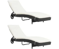 Sofa Saulės gultai su ratukais/čiužinukais, 2vnt., juodi, ratanas