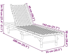 Saulės gultas su juodu austu tinkleliu, 55x200x30cm, bambukas