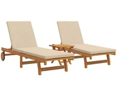 Saulės gultas 2-asmuo 3 pcs Ruda Kietos akacijos mediena