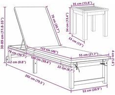 Saulės gultas 3 pcs Ruda Kietos akacijos mediena