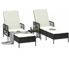 Saulės gultas 3 pcs Juoda ir kreminė balta 55 x 200 x 92 cm