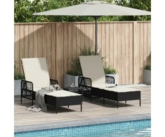 Saulės gultas 3 pcs Juoda ir kreminė balta 55 x 200 x 92 cm