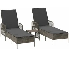 Saulės gultas 3 pcs Pilka ir tamsiai pilka 55 x 200 x 92 cm