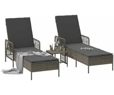 Saulės gultas 3 pcs Pilka ir tamsiai pilka 55 x 200 x 92 cm