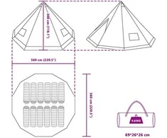 Tipi palapinė su stogu Žalia 560 x 560 x 300 cm tafta