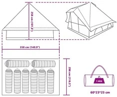 Tipi palapinė 8 asmeniui Pilka ir oranžinė tafta