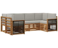 Sekcijos sofų komplektas 5 pcs Natūrali ir šviesiai pilka