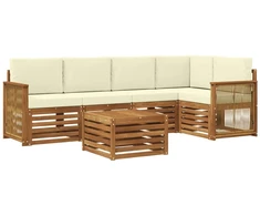 Sekcijos sofų komplektas 5 pcs Natūralus ir grietinėlė