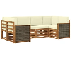 Sekcijos sofų komplektas 5 pcs Natūralus ir grietinėlė