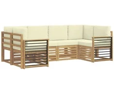 Sekcijos sofų komplektas 6 pcs Balta ir kreminė Poliesteris