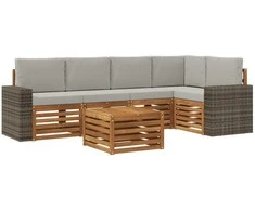 Sekcijos sofų komplektas 6 pcs Natūrali ir šviesiai pilka