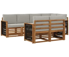Sekcijos sofų komplektas 6 pcs Natūrali ir šviesiai pilka