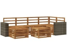 Sekcijos sofų komplektas 6 pcs Natūrali Kietos akacijos mediena